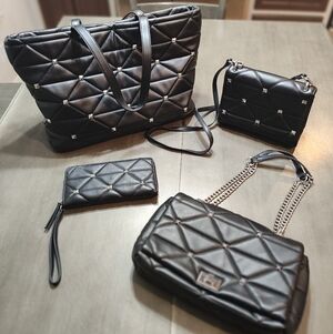 INC International Concepts Elegant Black Quilted Women's 4 Piece Bag Set